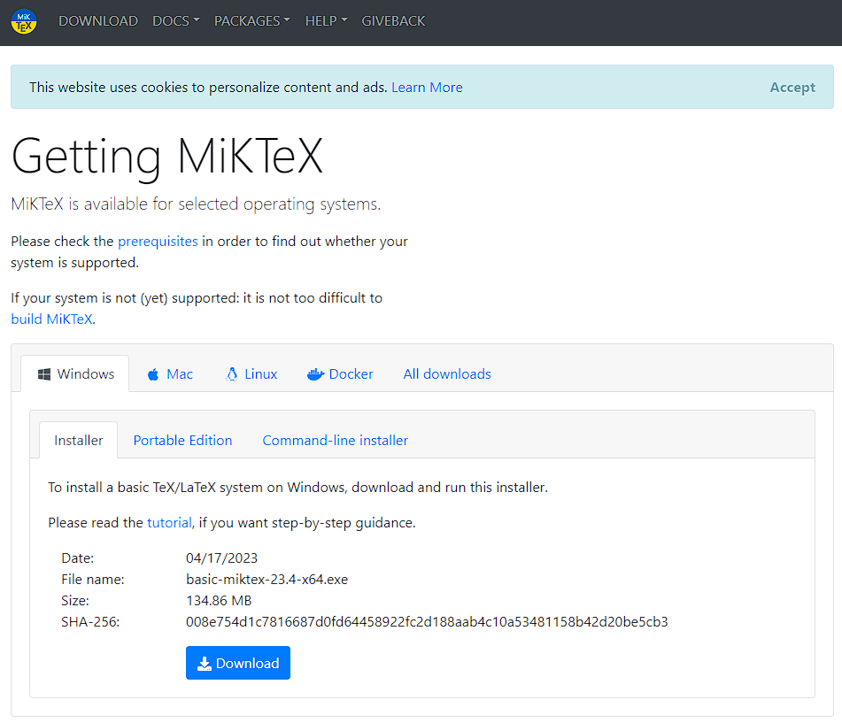 MiKTeX download page