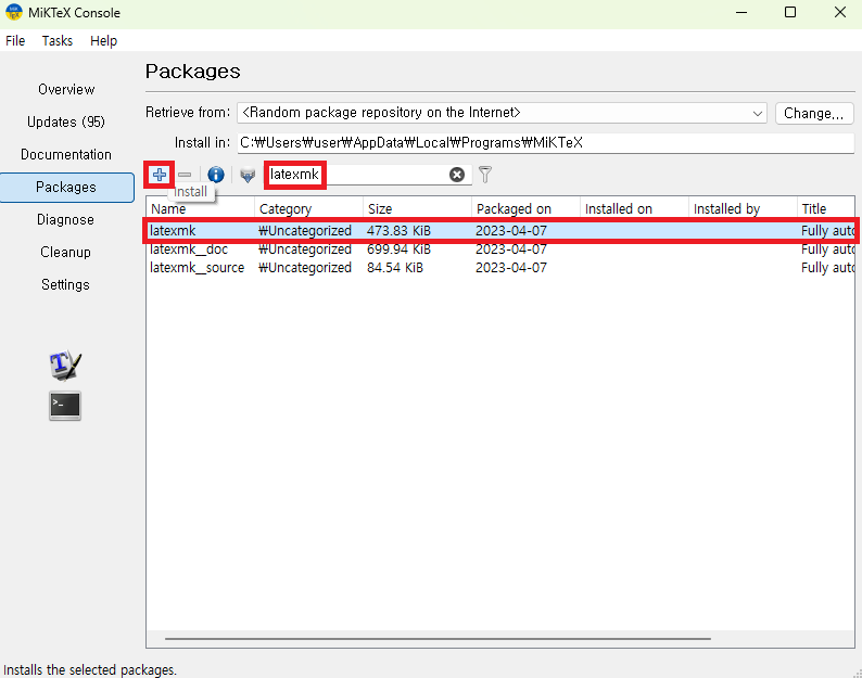 MiKTeX Console package search for latexmk