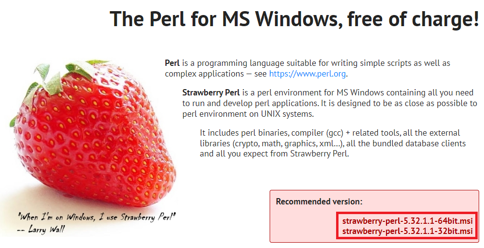 Strawberry Perl download page