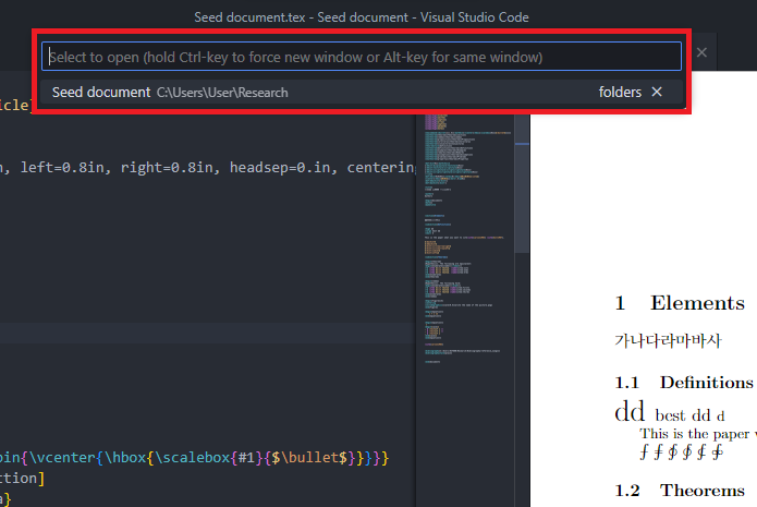 VS Code folder picker opened with Ctrl+R