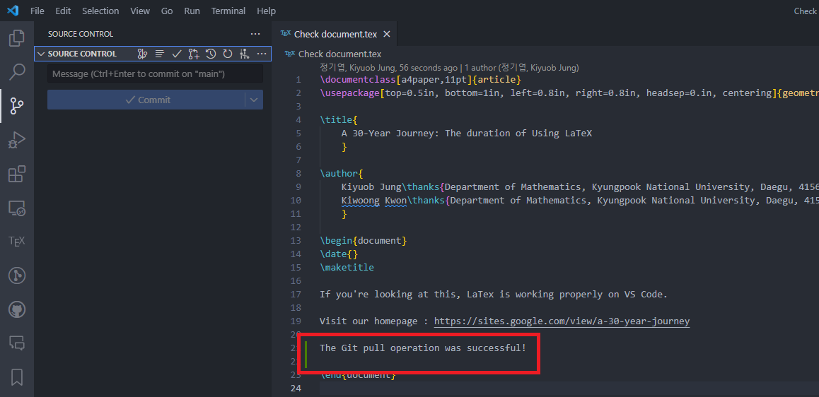 VS Code Source Control after pull completes