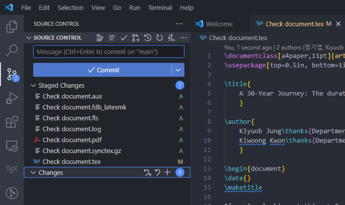 VS Code source control panel with staged changes