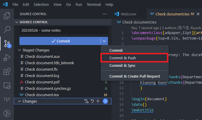 VS Code Source Control Commit & Push option