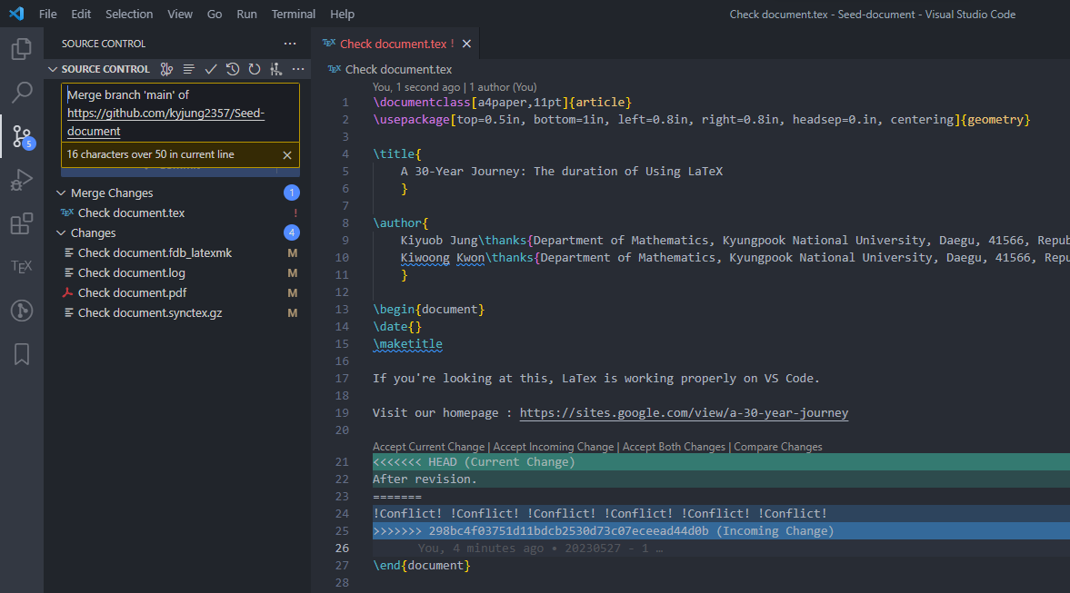 VS Code source control panel after staging is canceled during a merge conflict