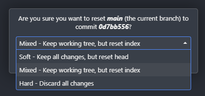Git Graph reset options