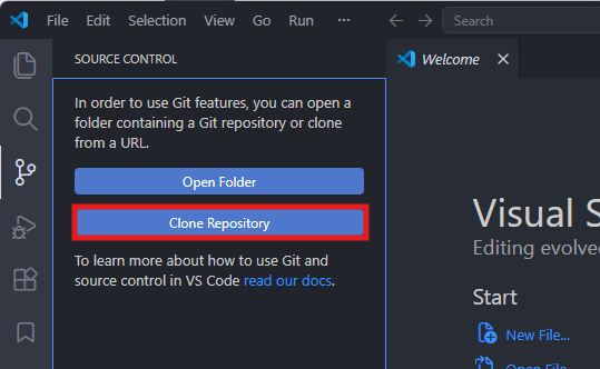 VS Code repository picker with GitHub repositories listed
