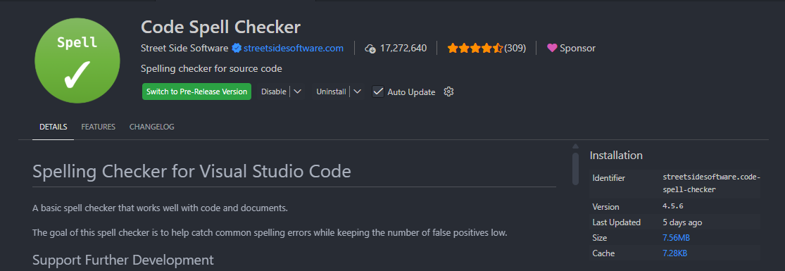 Code Spell Checker extension