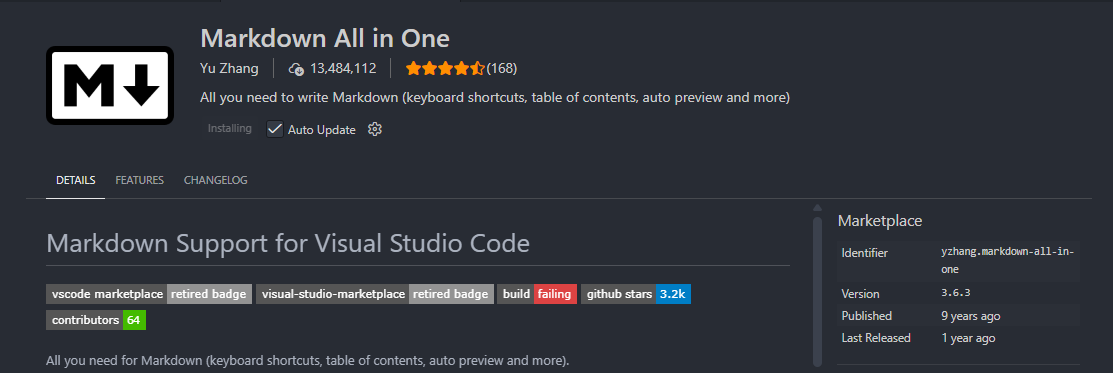 Markdown All in One extension