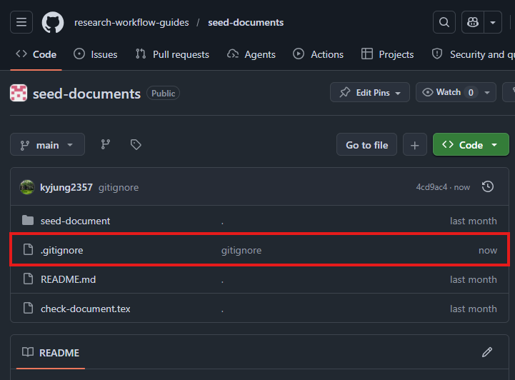 GitHub repository where the ignored folder is absent
