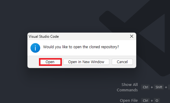 VS Code after opening the cloned repository