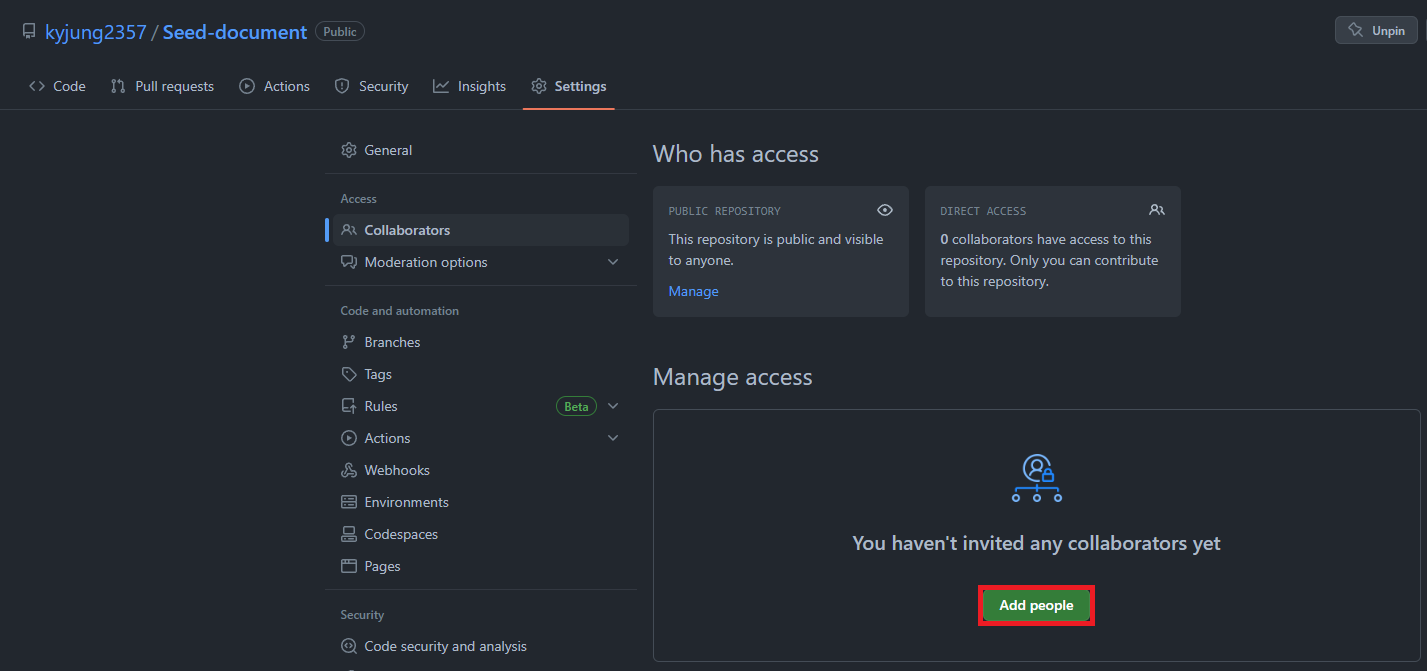 GitHub repository access page