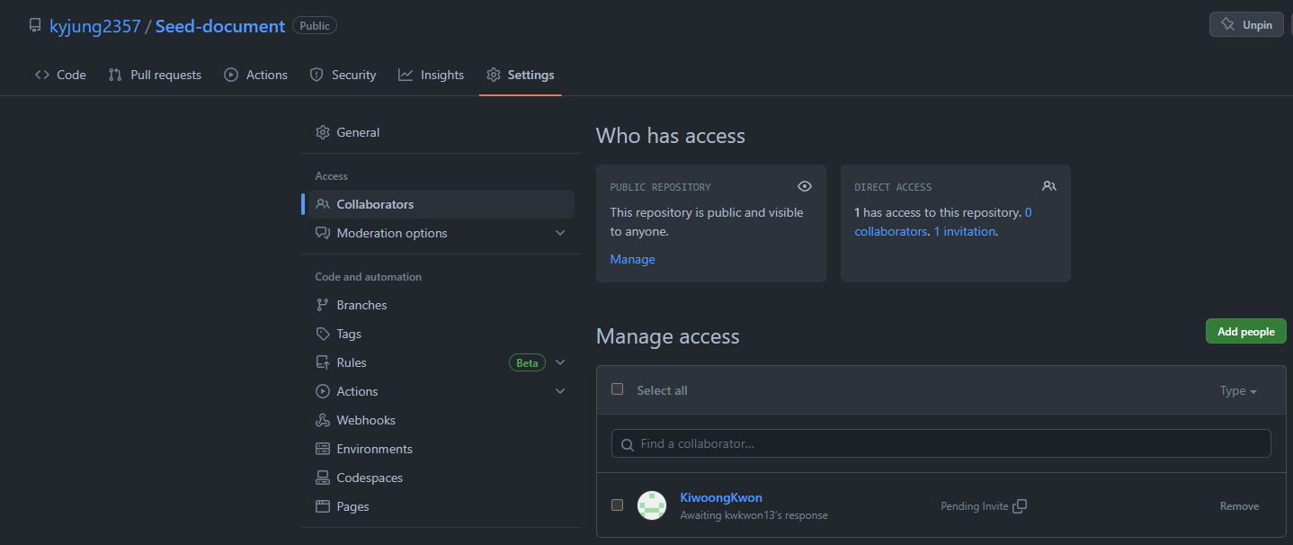 GitHub access page showing a pending collaborator invitation