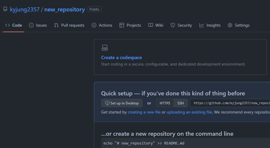 Empty GitHub repository page after creation