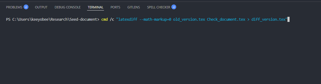 Terminal output after running latexdiff to produce diff_version.tex