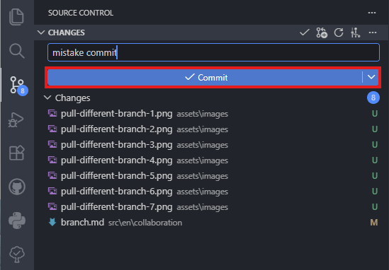 VS Code Source Control before making a mistaken commit