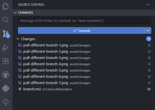 VS Code Source Control showing files returned to unstaged changes