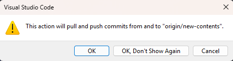 VS Code confirmation dialog before syncing branch commits