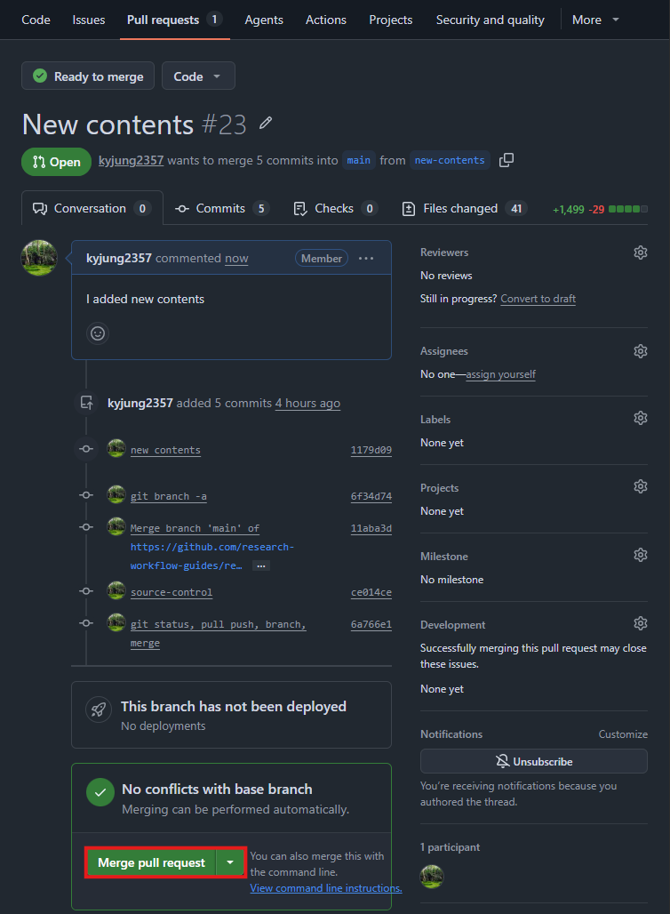 GitHub pull request page showing changed files for review