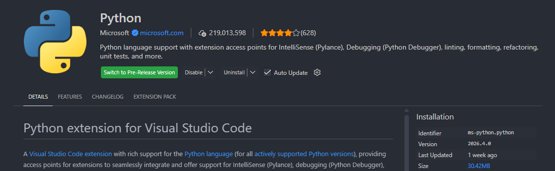 Python extension for Visual Studio Code