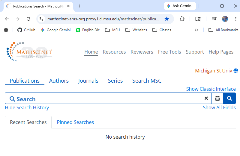 MathSciNet publication search page