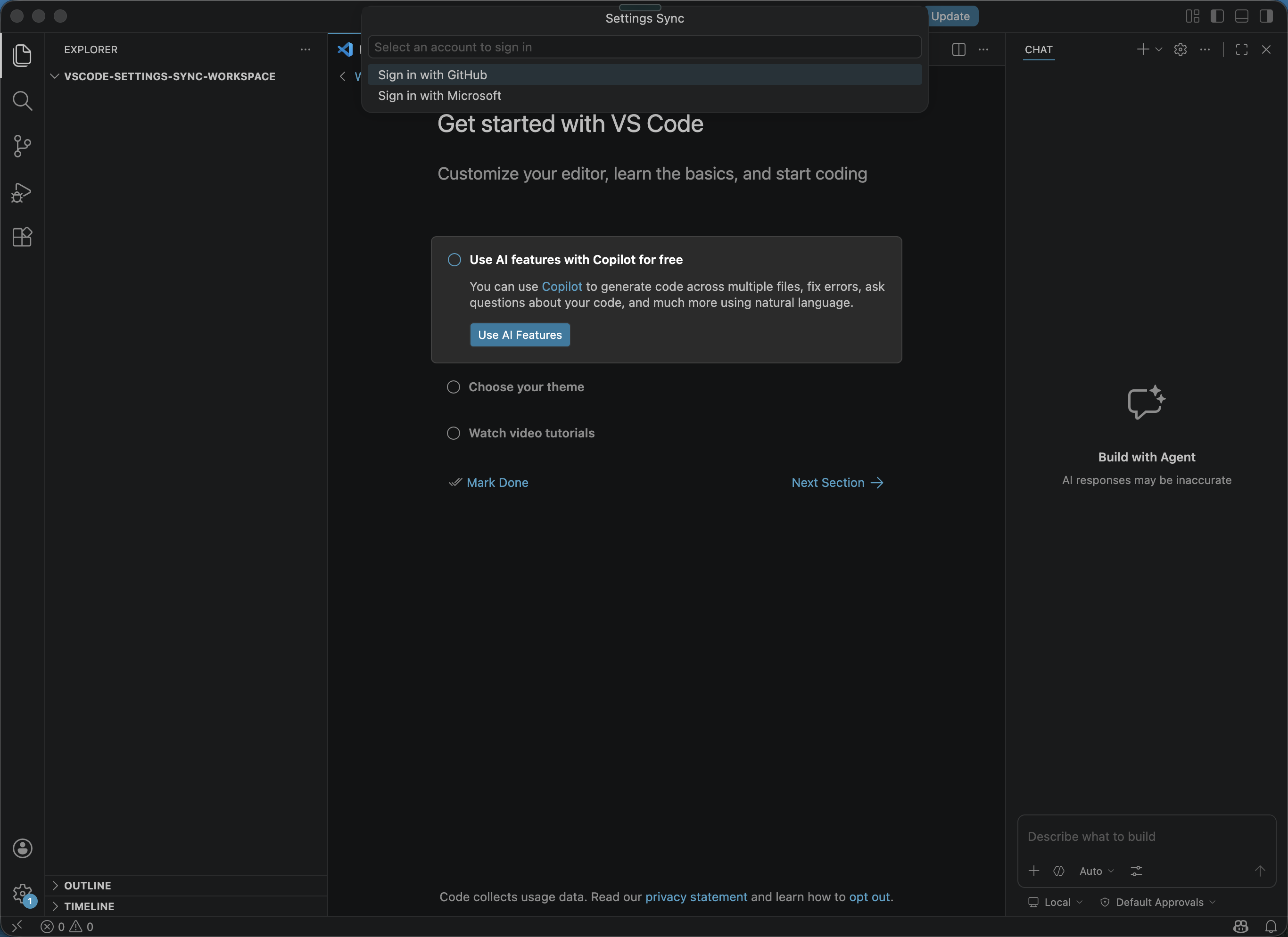 Example VS Code account picker with Sign in with GitHub selected