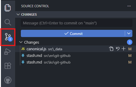 VS Code Source Control view showing changed files