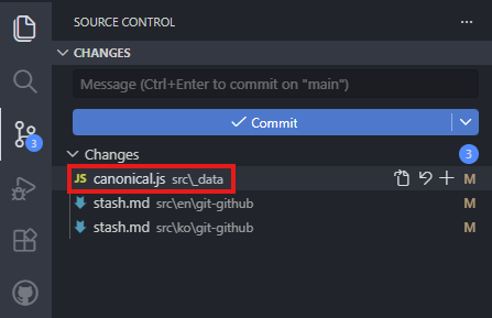 Changed file selected in VS Code Source Control